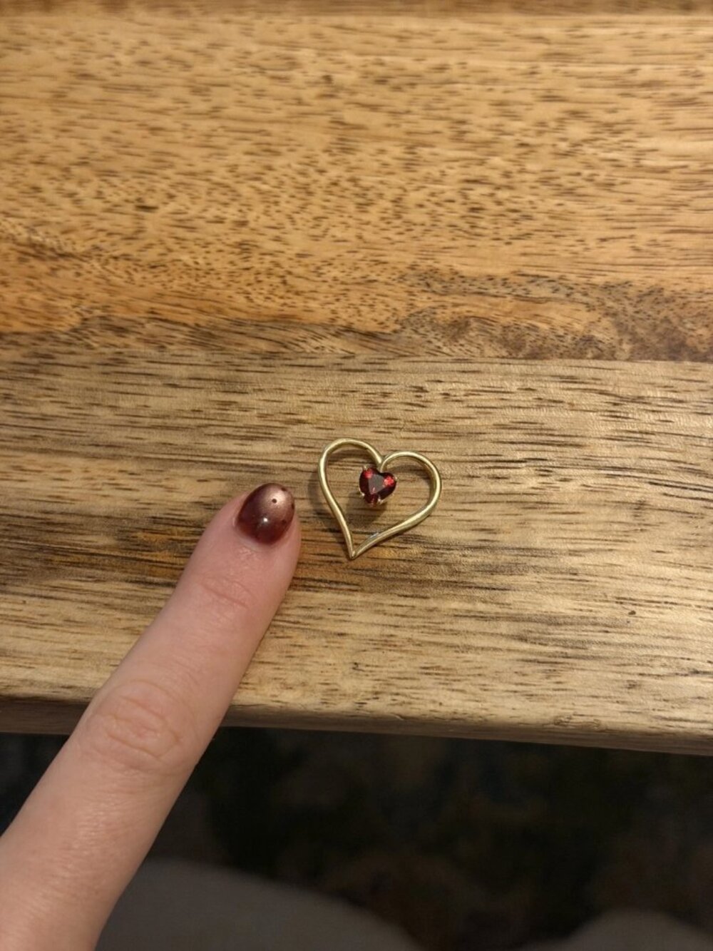 Vintage NABCO 14KP Solid Yellow Gold Heart Garnet Open Heart Pendant